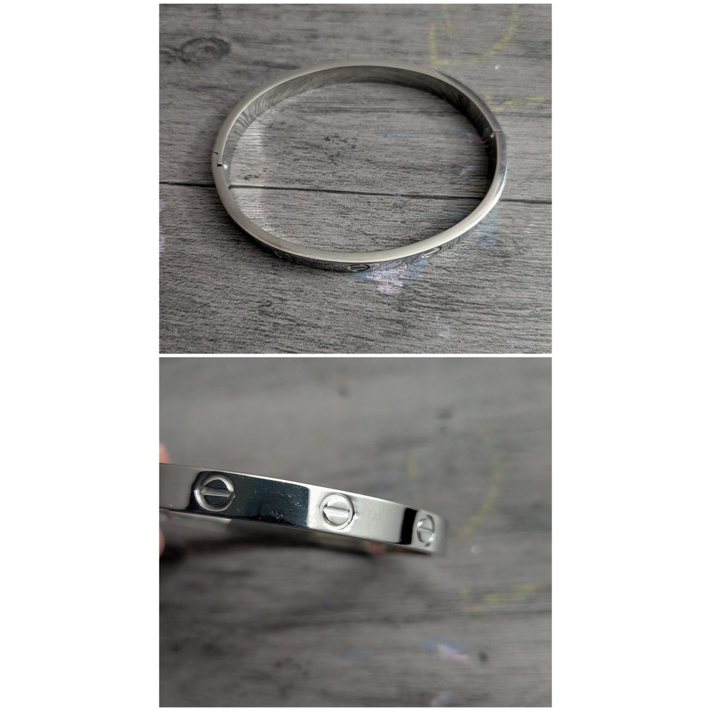 Silver Tone Screw Motif Hinge Bangle Bracelet Minimalist Stackable Jewelry